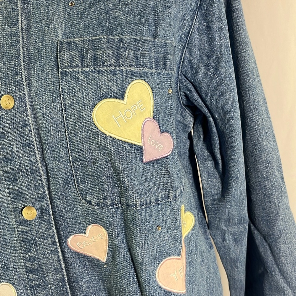 NWOT Quacker Factory Valentines Hearts Oversized Button Down Denim Shirt - Picture 7 of 16